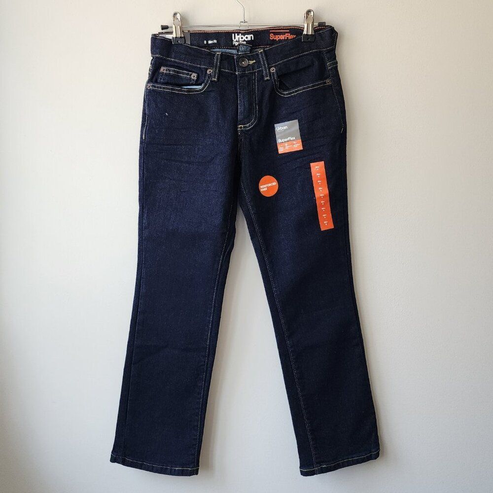 Urban Pipeline Boy's Dark Wash Jeans | Size 8 | Slim Fit Adjustable Waist NEW